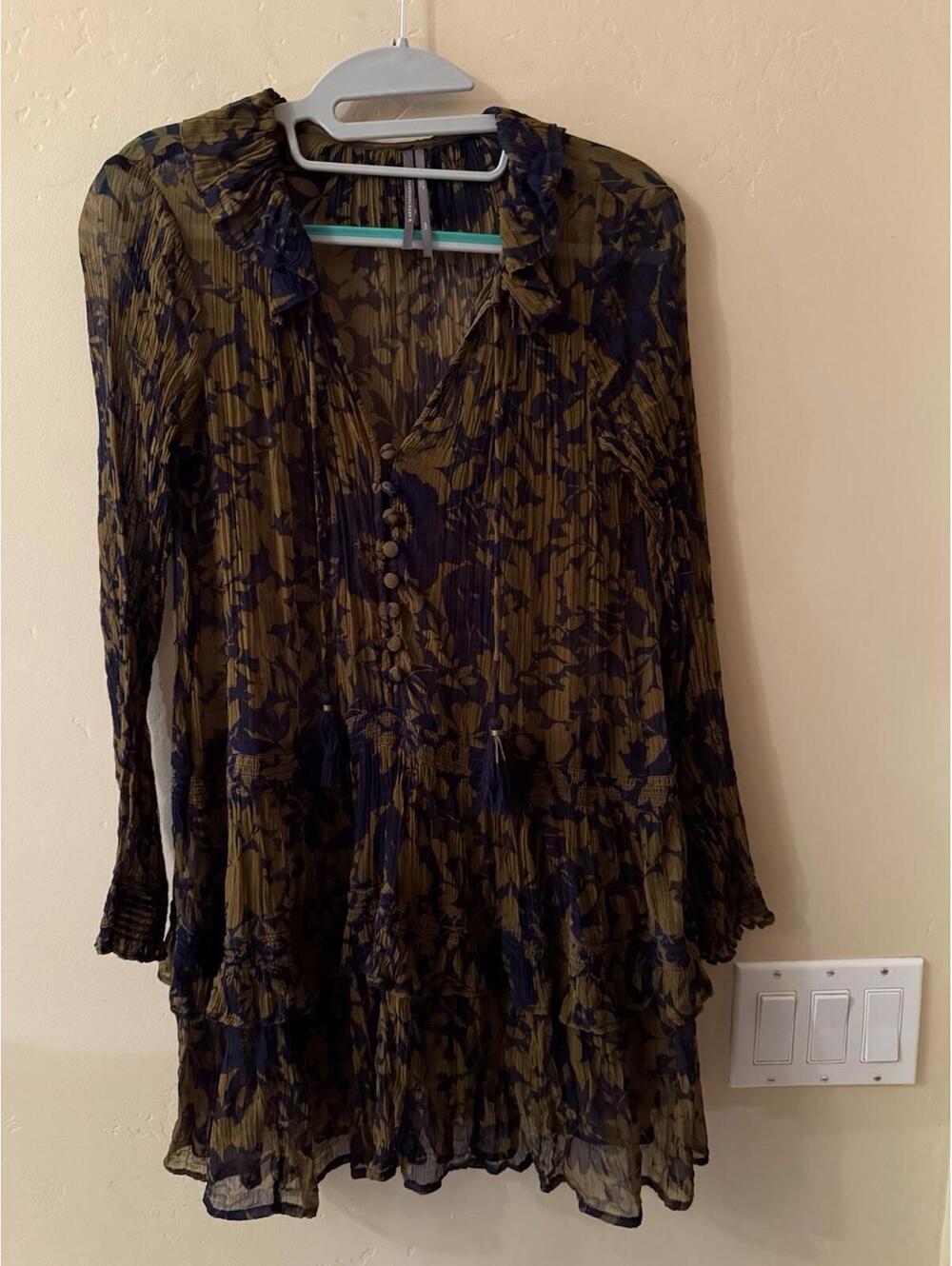 Anthropologie The Marais Printed Chiffon Mini Dress Floral Button Ruffle  XSP
